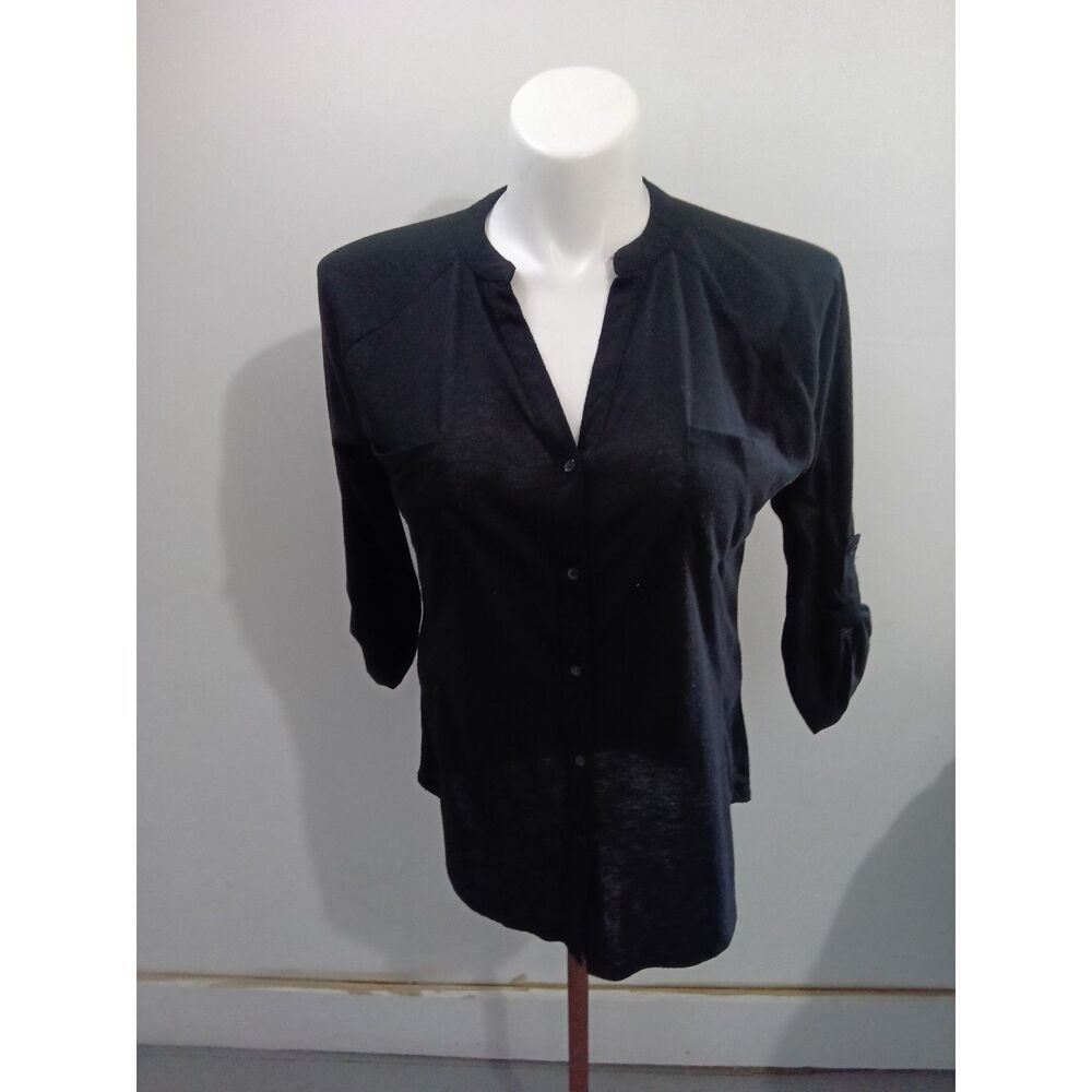 No Boundaried Women's Black Button Front Blouse 3/4 Sleeve Size XL